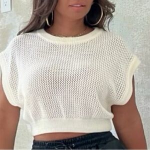 Women's White Short Sleeve Knit Top